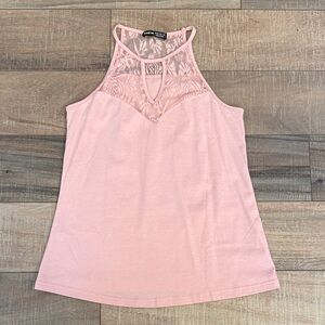SHEIN Pink Lace Detail Tank Top
